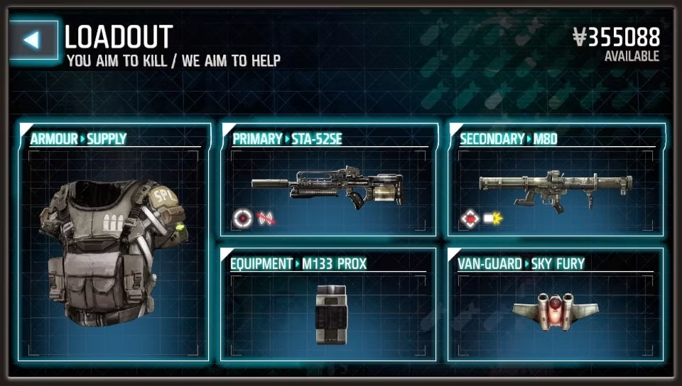 Killzone Mercenary loadout screen
